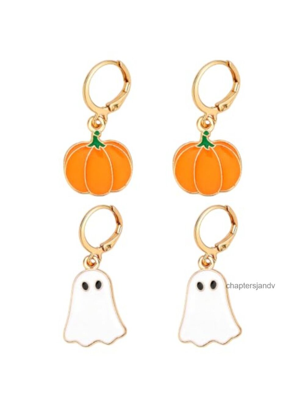 Halloween Pumpkin Ghost Dangle Earrings Gold Tone Hoop Drop Costume Jewelry